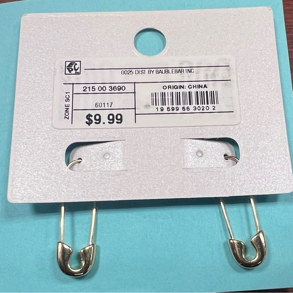 BaubleBar Gold Tone Safety Pin Threader Earrings Nickel Free SugarFix NWT - Picture 5 of 10